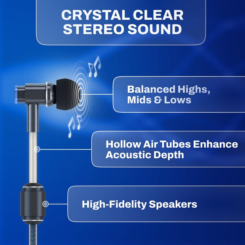 DefenderShield Air Tube Stereo Wired Earbuds â€“ Universal Acoustic Headphones with Built-in Mic & Audio Controls â€“ Secure Fit Wired Headphones with 3.5mm Audio Jack, Sports Tips & 3 Ear Tip Sizes - Image 4
